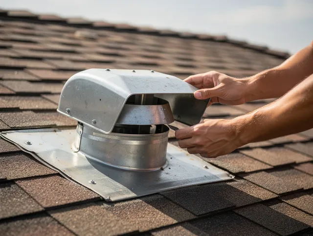 Boynton Beach Dryer Vent Cleaning certified technician safely cleaning a roof-mounted dryer vent in Boynton Beach
