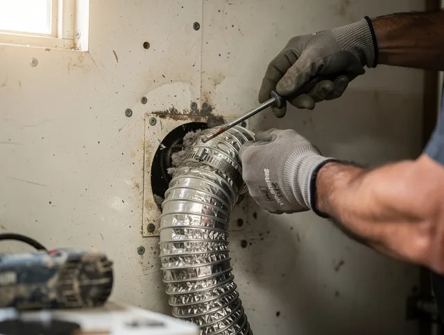Boynton Beach Dryer Vent Cleaning technician performing precise dryer vent hose installation in Boynton Beach